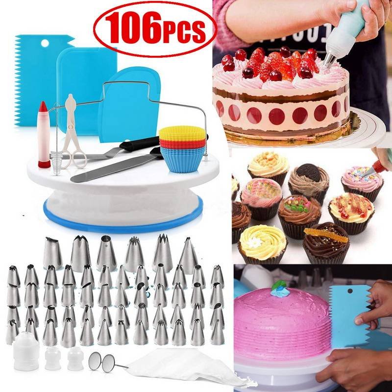 106 Pcs Cake Decorating Kit, Cake Decorating Supplies Tools for Beginners,Kids and Cake lovers, Brithday Cake Cookies Pastry Tools, with Cake